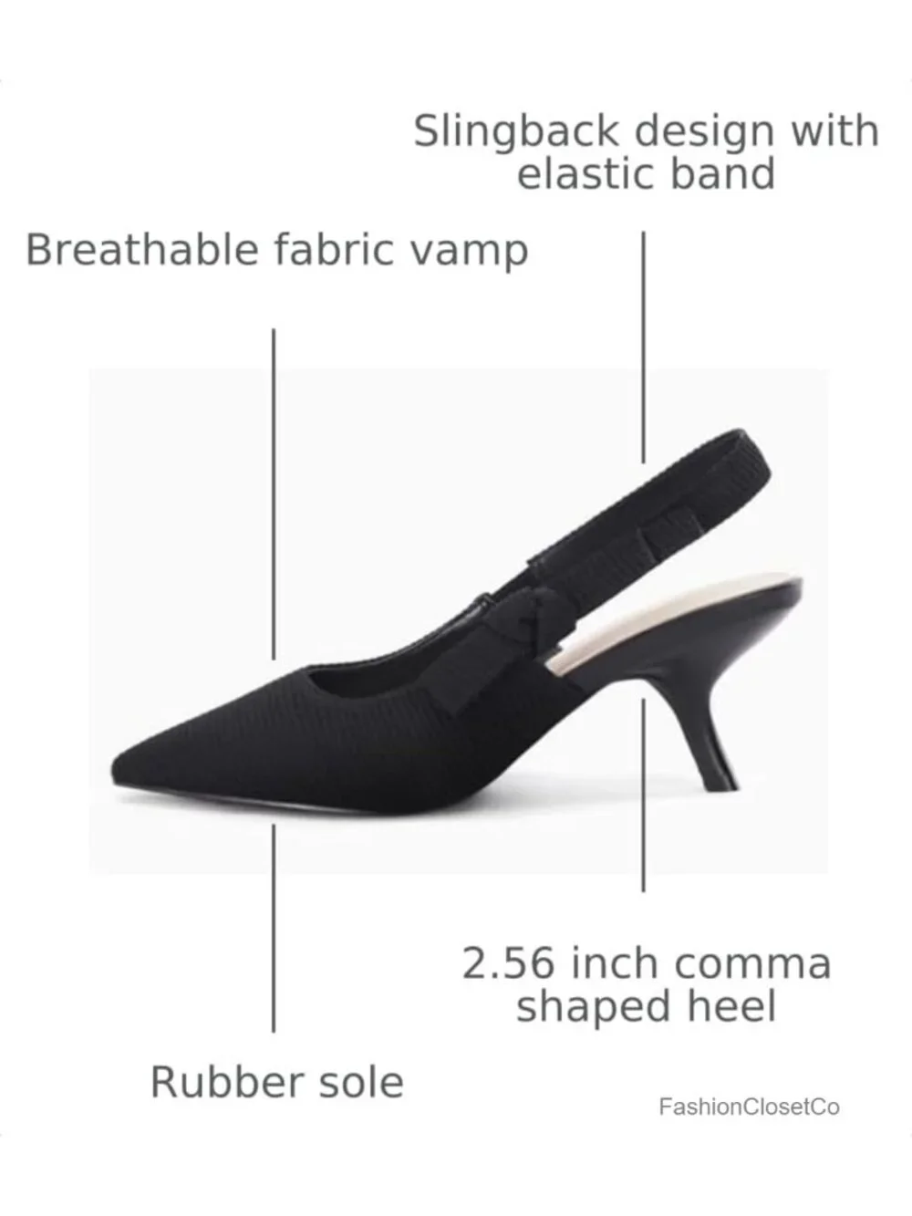 Women's Slingback Kitten Heels Pointed Toe Bowknot Knitted Slip On Work Pumps